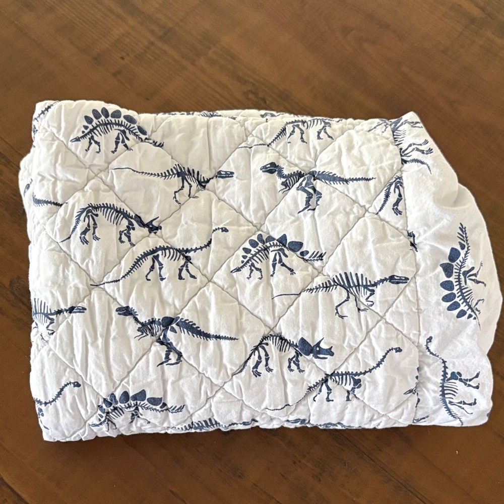 Crate & Kids Dinosaur Changing Table Cover Cotton White Blue Baby Boy Nursery